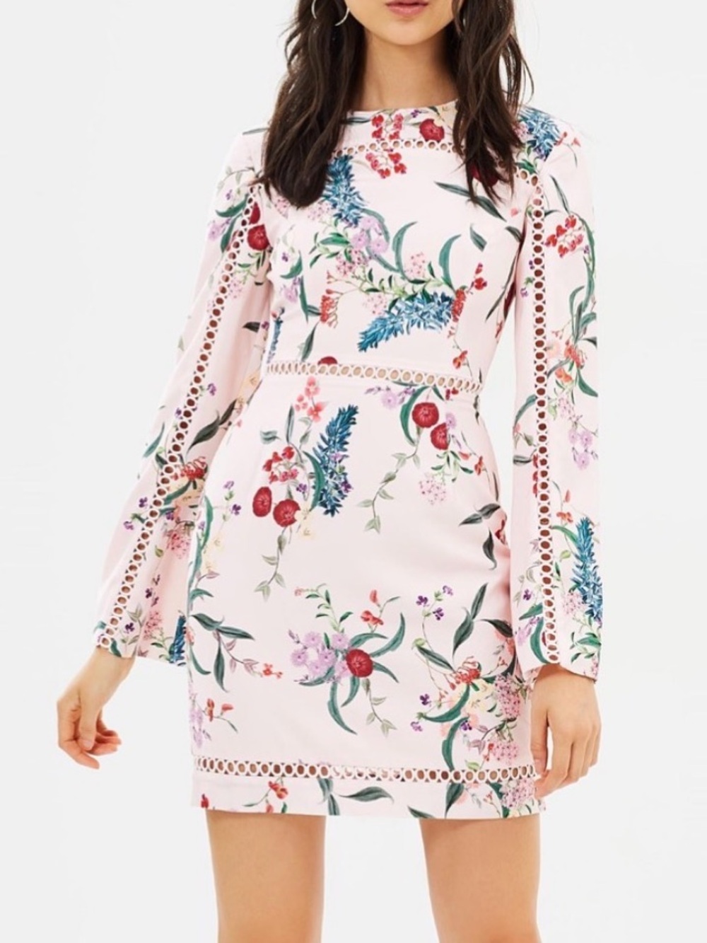 Keepsake The Label‎ Floral Bell Sleeve Shift Mini Dress Pink Romantic Wedding - Picture 14 of 14
